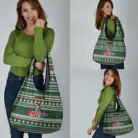 Sloth Christmas Grocery Bag with Santa Hat, Presents, and Festive Pattern - Wonder Print Shop