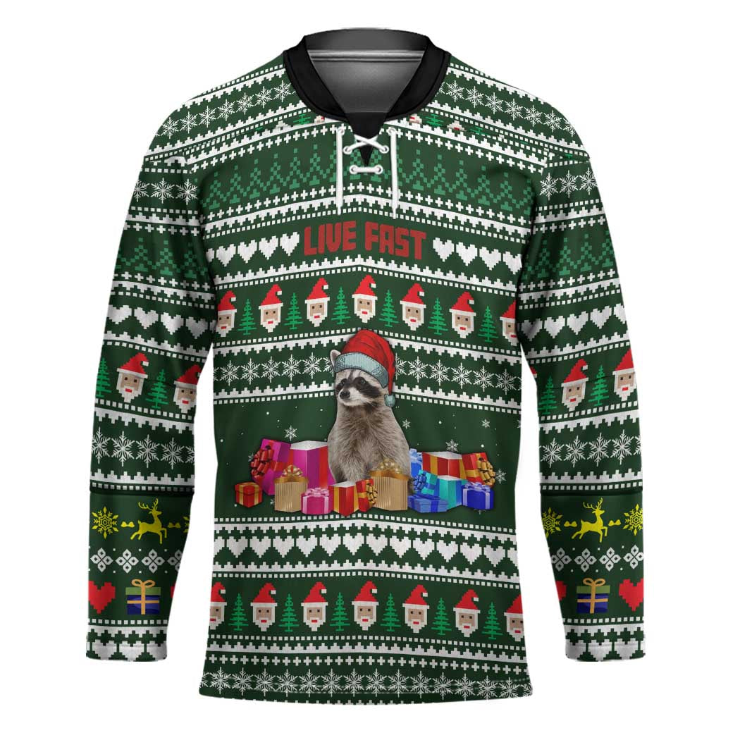 Sloth Christmas Hockey Jersey with Santa Hat, Presents, and Festive Pattern - Wonder Print Shop