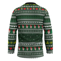 Sloth Christmas Hockey Jersey with Santa Hat, Presents, and Festive Pattern - Wonder Print Shop