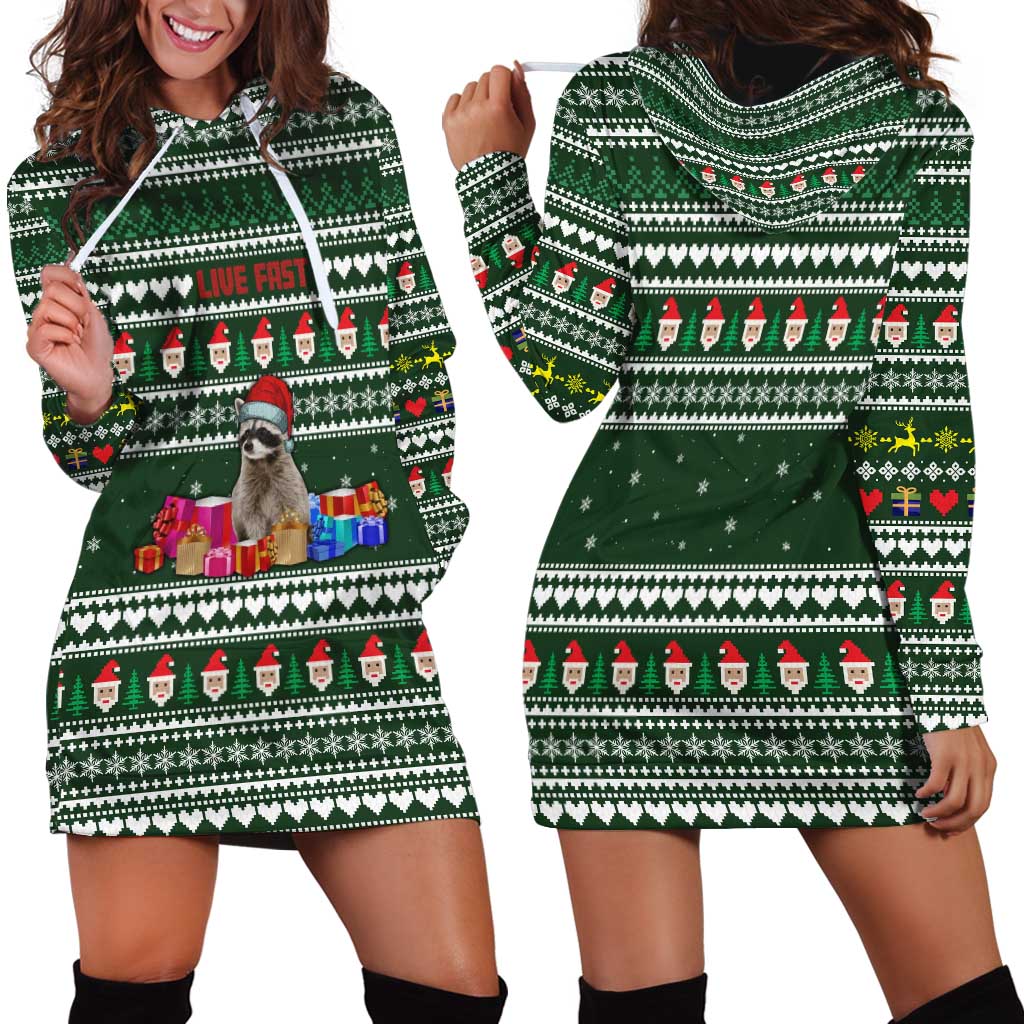 Sloth Christmas Hoodie Dress with Santa Hat, Presents, and Festive Pattern - Wonder Print Shop