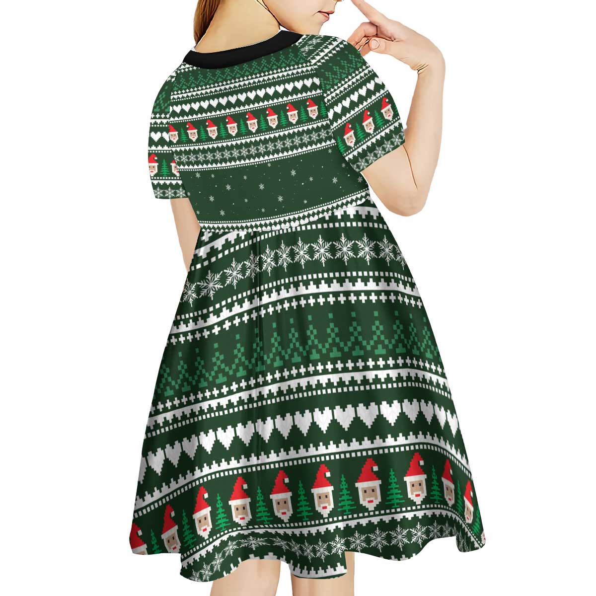 Sloth Christmas Kid Short Sleeve Dress with Santa Hat, Presents, and Festive Pattern - Wonder Print Shop