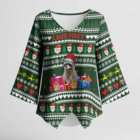 Sloth Christmas Kimono Sleeve Blouse with Santa Hat, Presents, and Festive Pattern - Wonder Print Shop