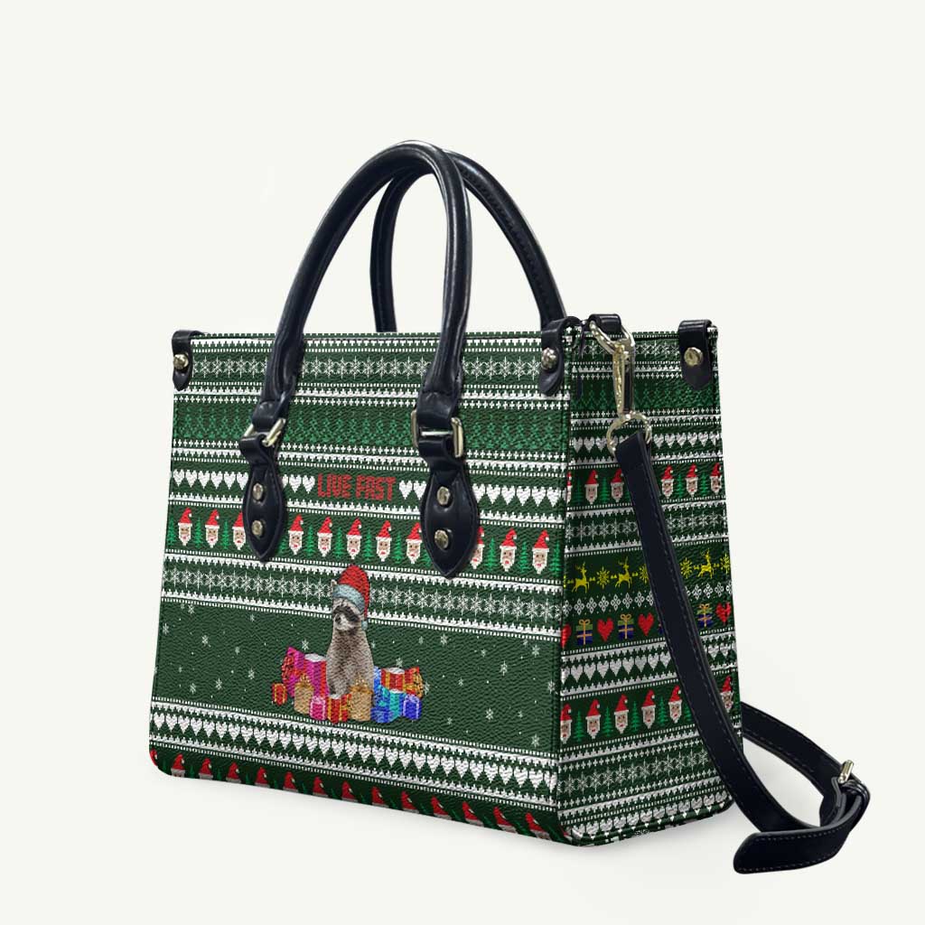 Sloth Christmas Leather Bag with Santa Hat, Presents, and Festive Pattern - Wonder Print Shop