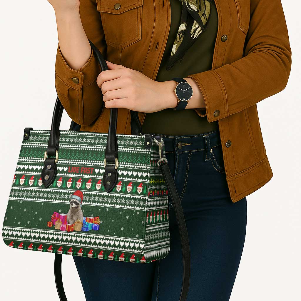 Sloth Christmas Leather Bag with Santa Hat, Presents, and Festive Pattern - Wonder Print Shop