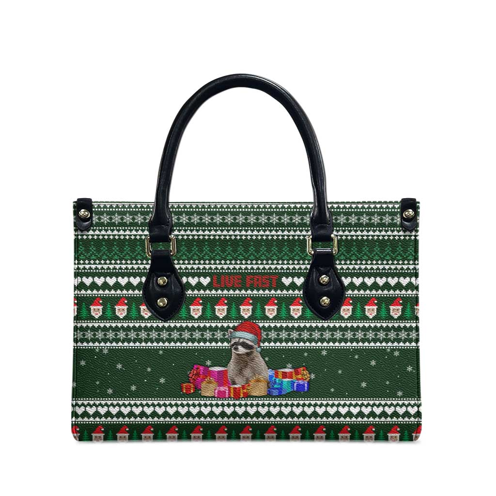 Sloth Christmas Leather Bag with Santa Hat, Presents, and Festive Pattern - Wonder Print Shop