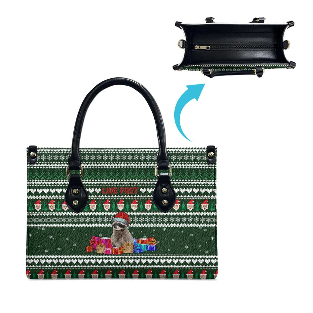 Sloth Christmas Leather Bag with Santa Hat, Presents, and Festive Pattern - Wonder Print Shop