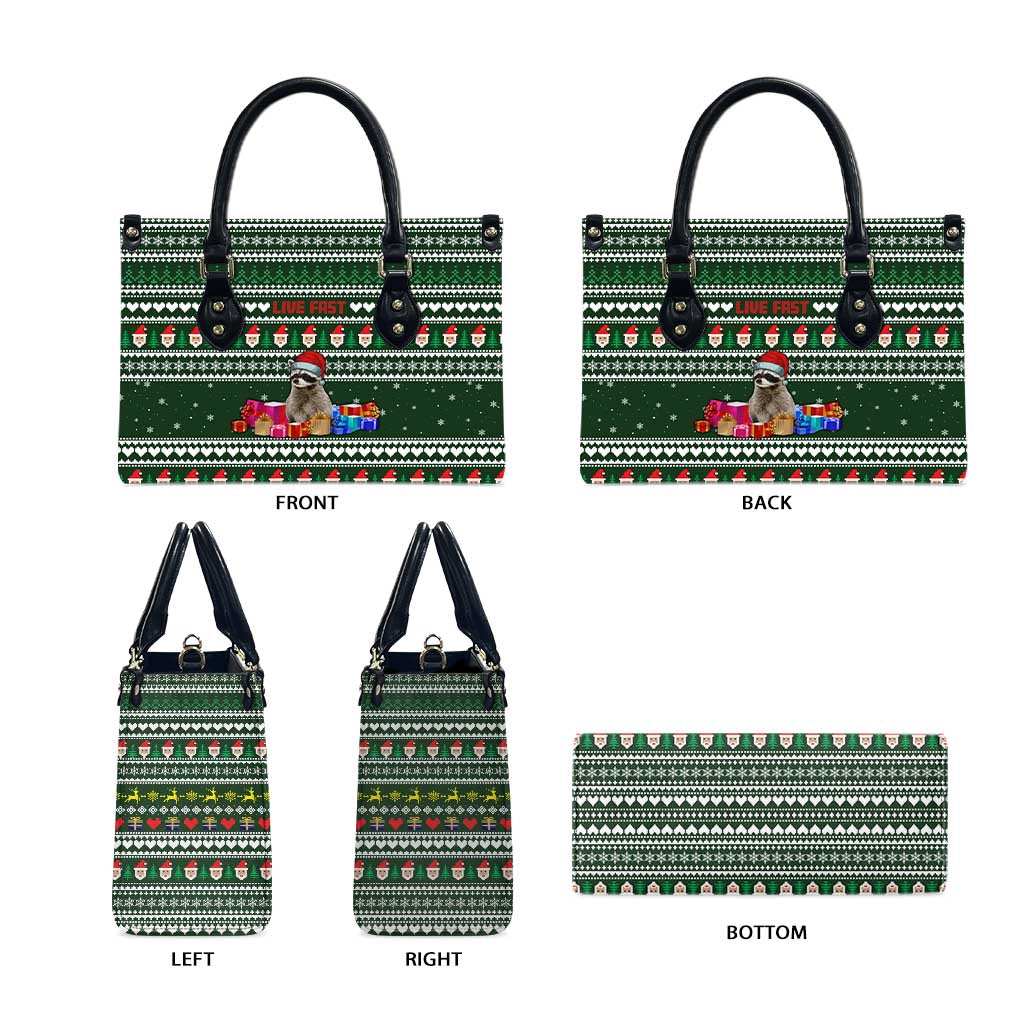 Sloth Christmas Leather Bag with Santa Hat, Presents, and Festive Pattern - Wonder Print Shop