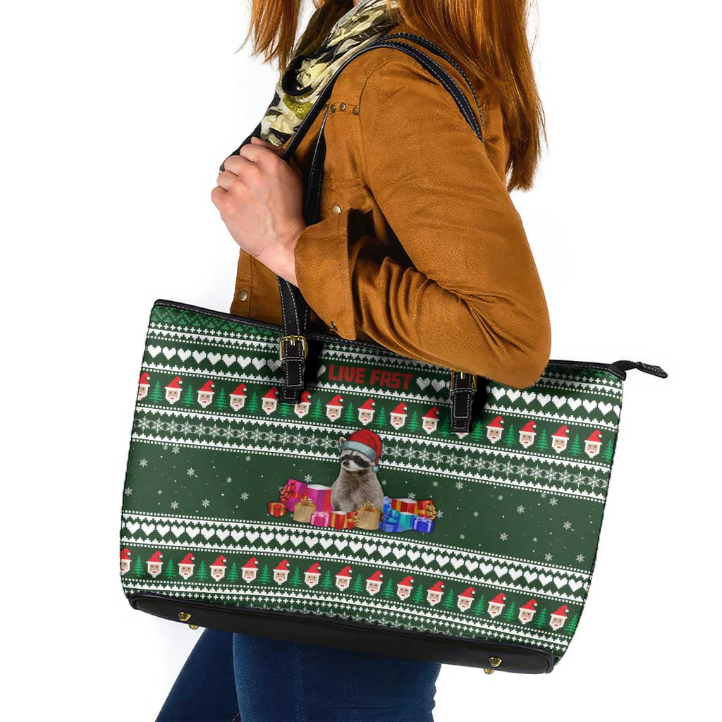 Sloth Christmas Leather Tote Bag with Santa Hat, Presents, and Festive Pattern - Wonder Print Shop