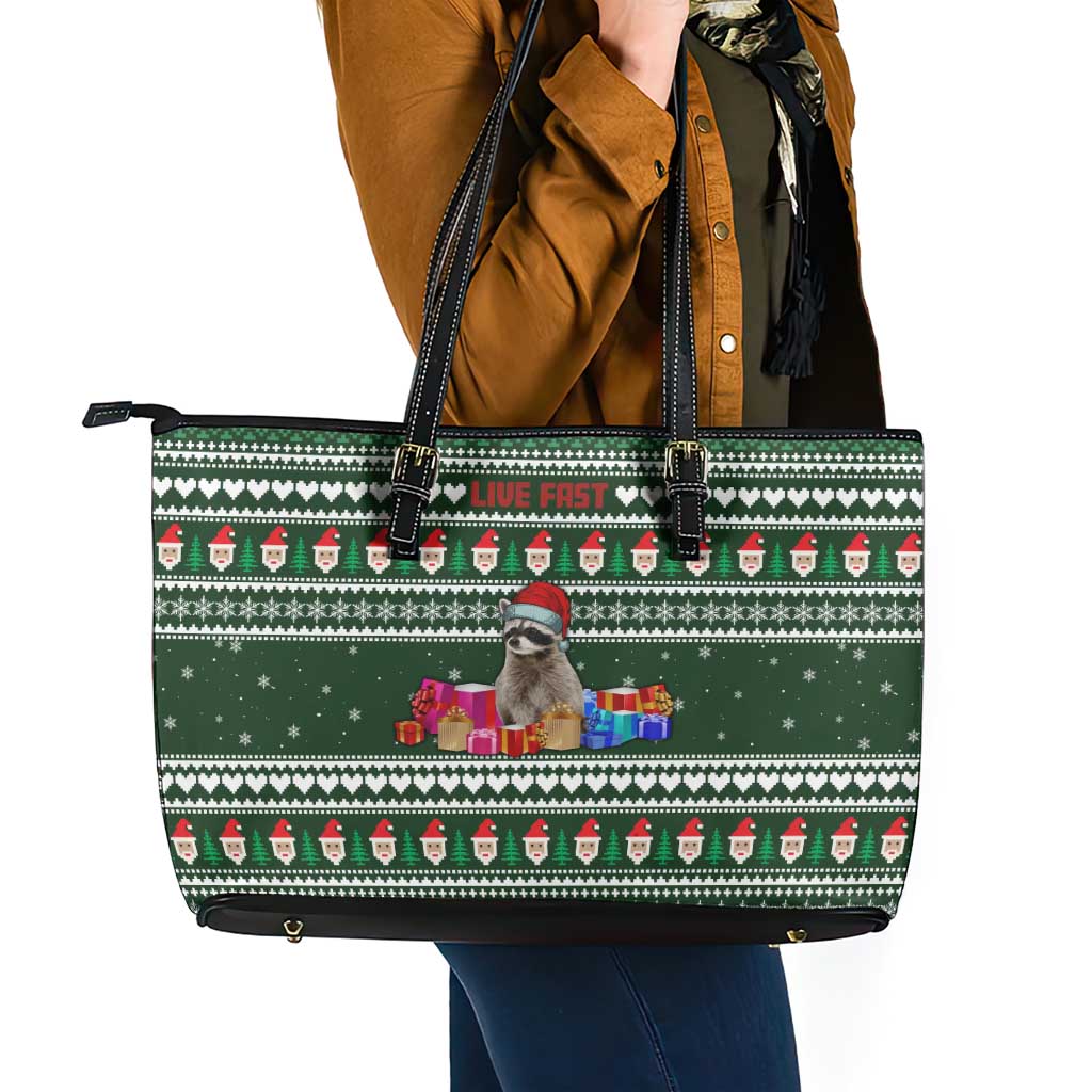 Sloth Christmas Leather Tote Bag with Santa Hat, Presents, and Festive Pattern - Wonder Print Shop