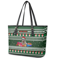 Sloth Christmas Leather Tote Bag with Santa Hat, Presents, and Festive Pattern - Wonder Print Shop
