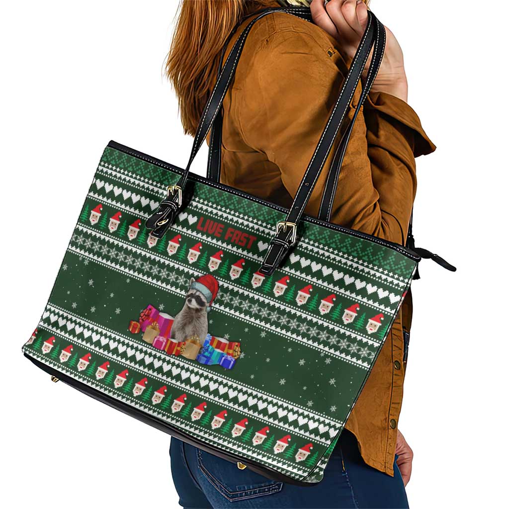 Sloth Christmas Leather Tote Bag with Santa Hat, Presents, and Festive Pattern - Wonder Print Shop