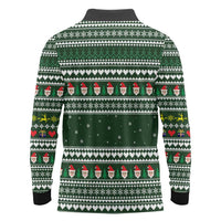 Sloth Christmas Long Sleeve Polo Shirt with Santa Hat, Presents, and Festive Pattern - Wonder Print Shop