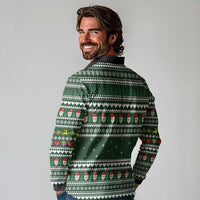 Sloth Christmas Long Sleeve Polo Shirt with Santa Hat, Presents, and Festive Pattern - Wonder Print Shop