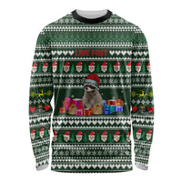 Sloth Christmas Long Sleeve Shirt with Santa Hat, Presents, and Festive Pattern - Wonder Print Shop