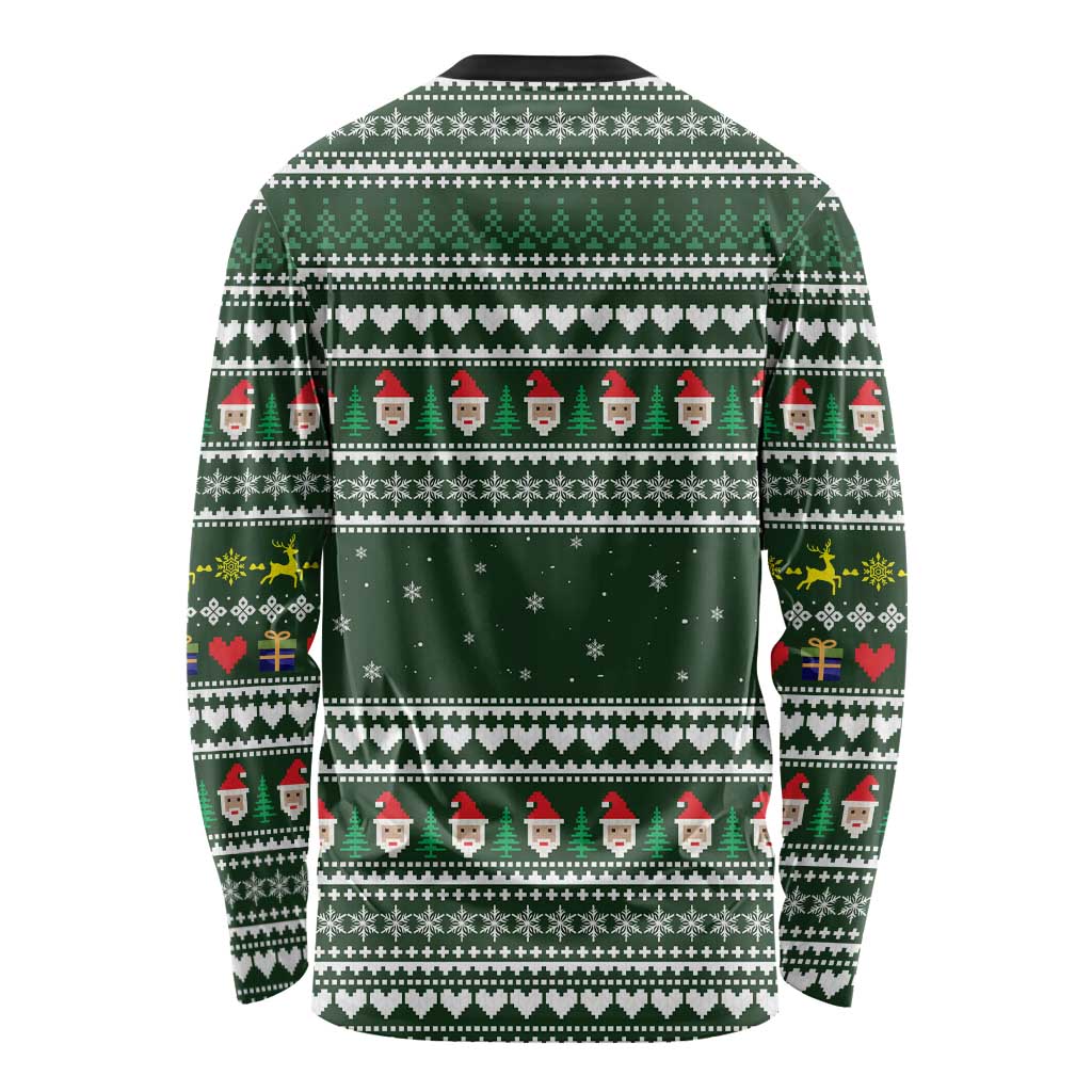 Sloth Christmas Long Sleeve Shirt with Santa Hat, Presents, and Festive Pattern - Wonder Print Shop