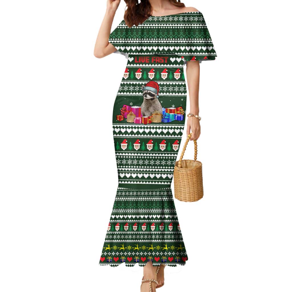 Sloth Christmas Mermaid Dress with Santa Hat, Presents, and Festive Pattern - Wonder Print Shop