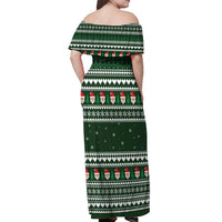 Sloth Christmas Off Shoulder Maxi Dress with Santa Hat, Presents, and Festive Pattern - Wonder Print Shop
