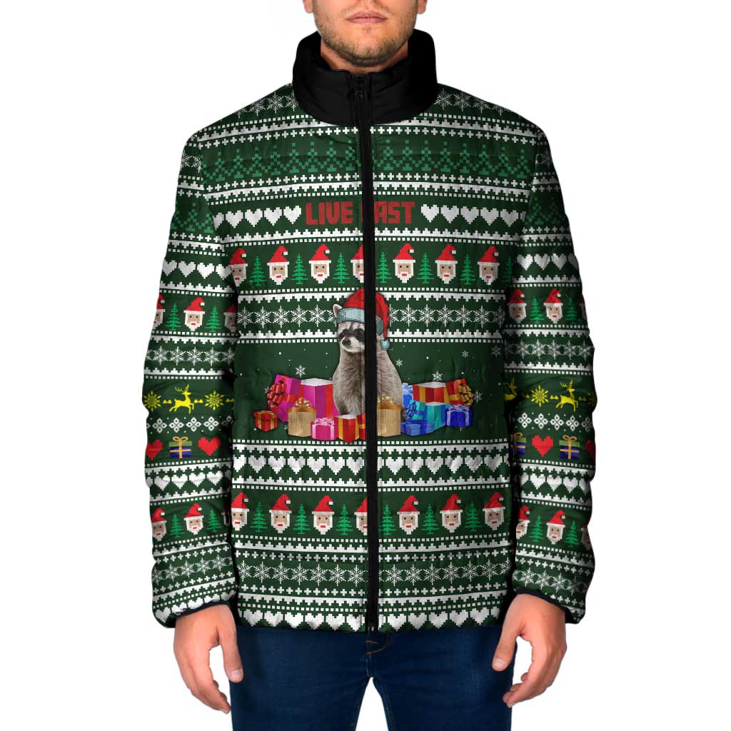 Sloth Christmas Padded Jacket with Santa Hat, Presents, and Festive Pattern - Wonder Print Shop