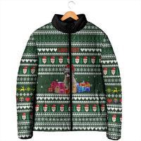 Sloth Christmas Padded Jacket with Santa Hat, Presents, and Festive Pattern - Wonder Print Shop