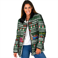Sloth Christmas Padded Jacket with Santa Hat, Presents, and Festive Pattern - Wonder Print Shop