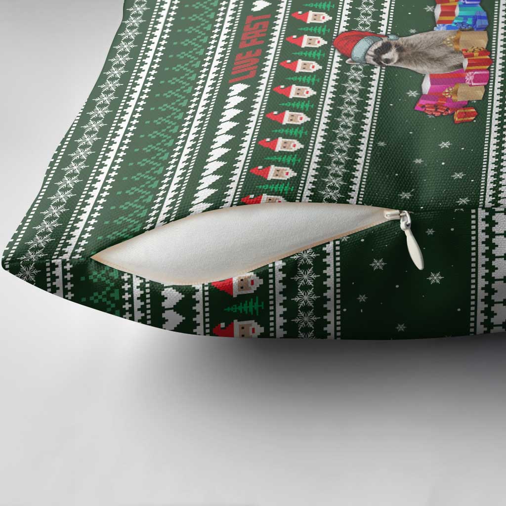 Sloth Christmas Pillow Cover with Santa Hat, Presents, and Festive Pattern - Wonder Print Shop