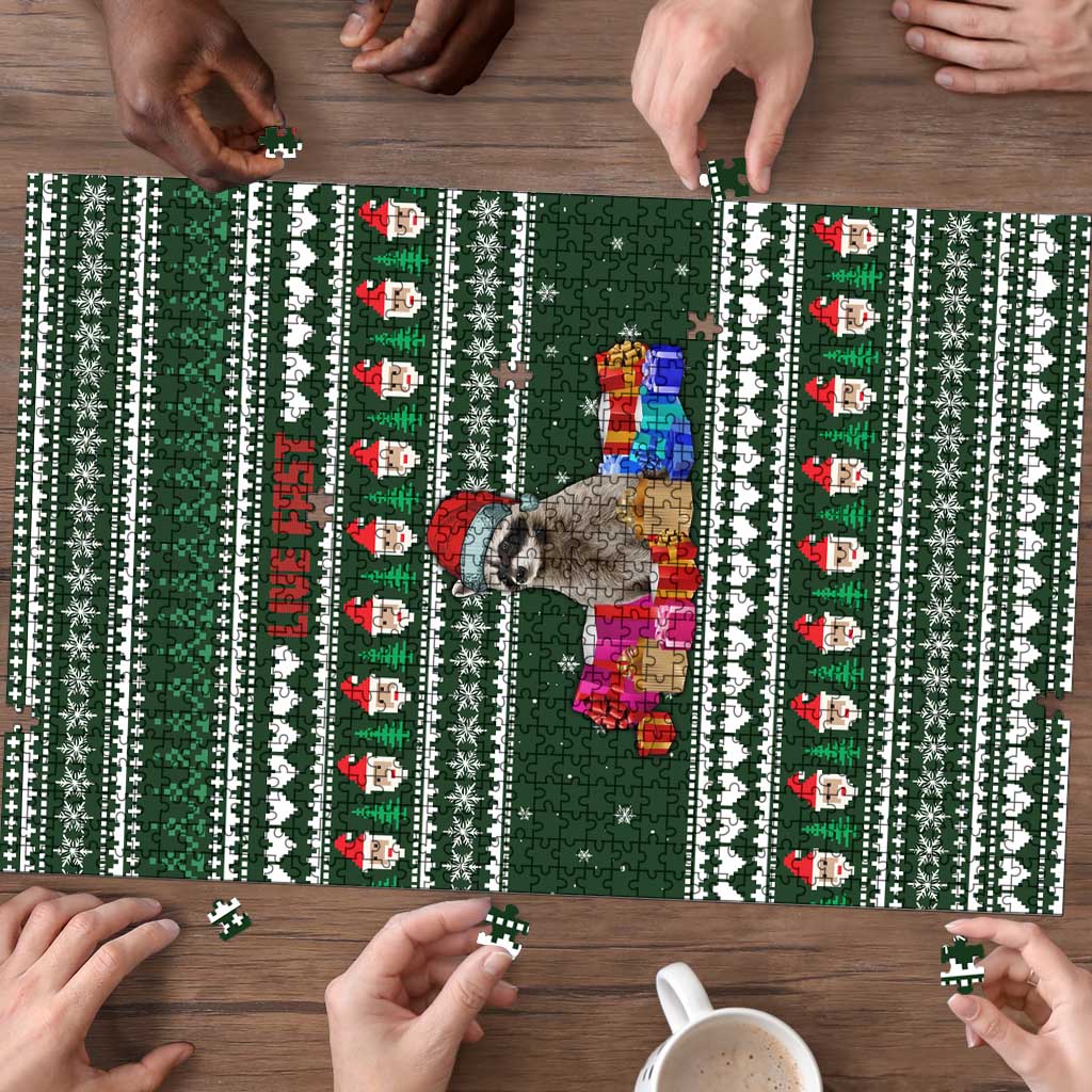 Sloth Christmas Puzzle with Santa Hat, Presents, and Festive Pattern - Wonder Print Shop