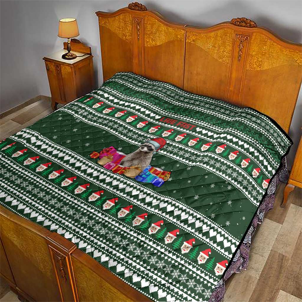 Sloth Christmas Quilt with Santa Hat, Presents, and Festive Pattern - Wonder Print Shop