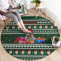 Sloth Christmas Round Carpet with Santa Hat, Presents, and Festive Pattern - Wonder Print Shop