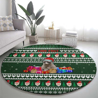 Sloth Christmas Round Carpet with Santa Hat, Presents, and Festive Pattern - Wonder Print Shop