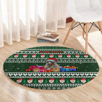 Sloth Christmas Round Carpet with Santa Hat, Presents, and Festive Pattern - Wonder Print Shop