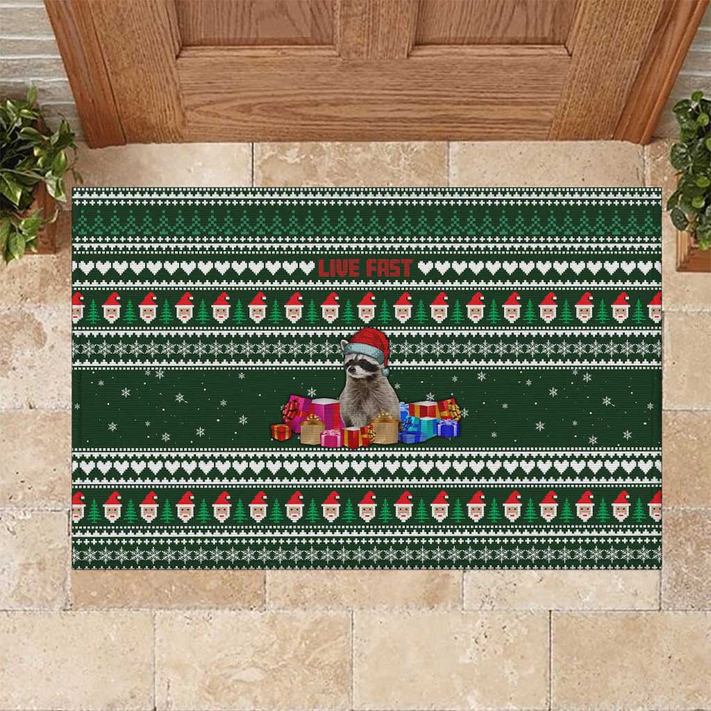 Sloth Christmas Rubber Doormat with Santa Hat, Presents, and Festive Pattern - Wonder Print Shop