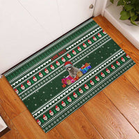 Sloth Christmas Rubber Doormat with Santa Hat, Presents, and Festive Pattern - Wonder Print Shop