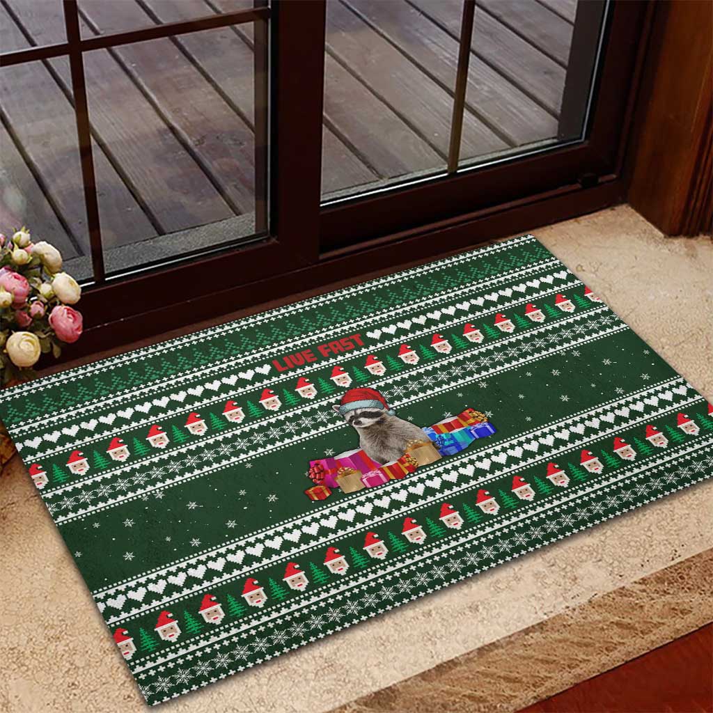 Sloth Christmas Rubber Doormat with Santa Hat, Presents, and Festive Pattern - Wonder Print Shop