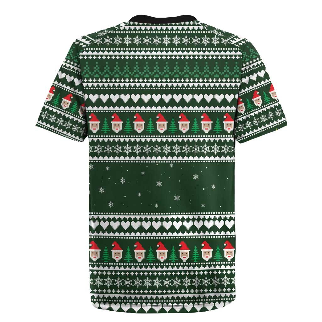 Sloth Christmas Rugby Jersey with Santa Hat, Presents, and Festive Pattern - Wonder Print Shop
