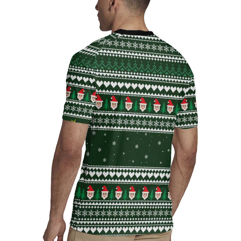 Sloth Christmas Rugby Jersey with Santa Hat, Presents, and Festive Pattern - Wonder Print Shop