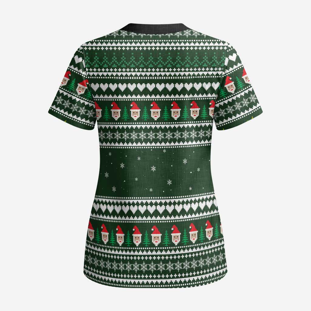 Sloth Christmas Scrub Top with Santa Hat, Presents, and Festive Pattern - Wonder Print Shop