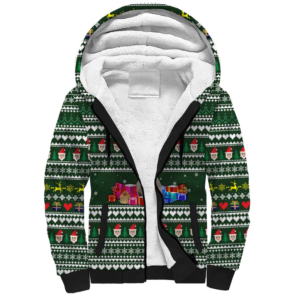 Sloth Christmas Sherpa Hoodie with Santa Hat, Presents, and Festive Pattern - Wonder Print Shop