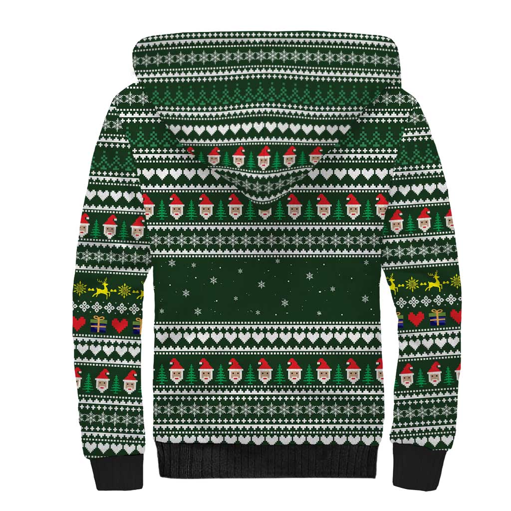 Sloth Christmas Sherpa Hoodie with Santa Hat, Presents, and Festive Pattern - Wonder Print Shop