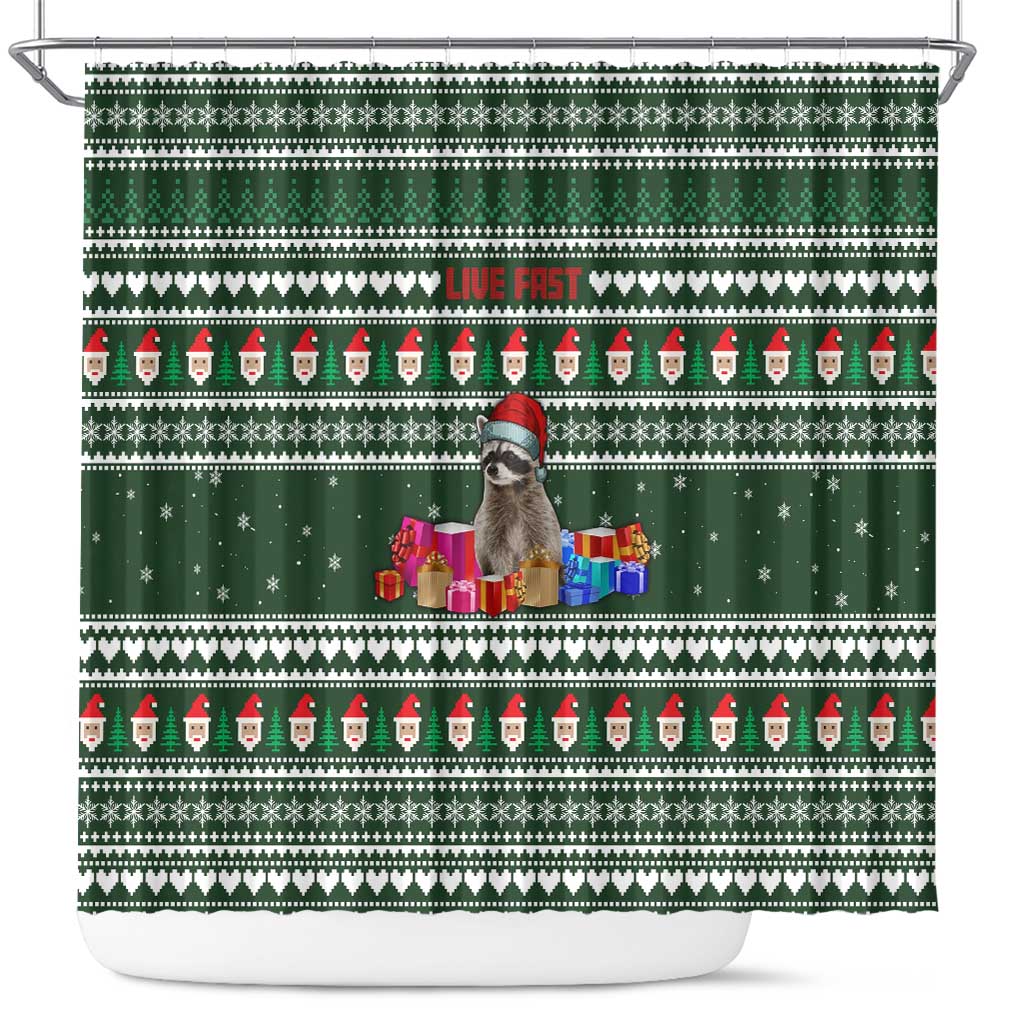 Sloth Christmas Shower Curtain with Santa Hat, Presents, and Festive Pattern - Wonder Print Shop