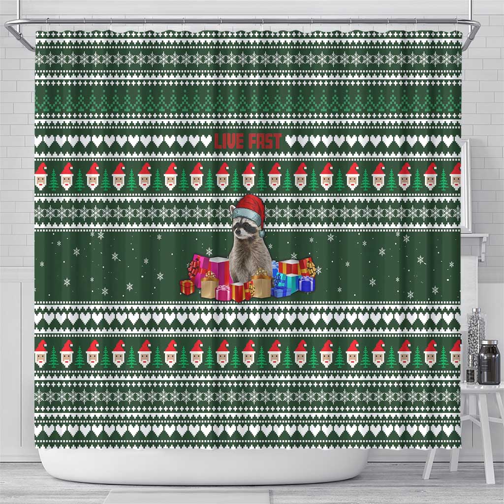 Sloth Christmas Shower Curtain with Santa Hat, Presents, and Festive Pattern - Wonder Print Shop