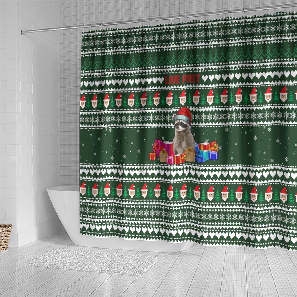 Sloth Christmas Shower Curtain with Santa Hat, Presents, and Festive Pattern - Wonder Print Shop
