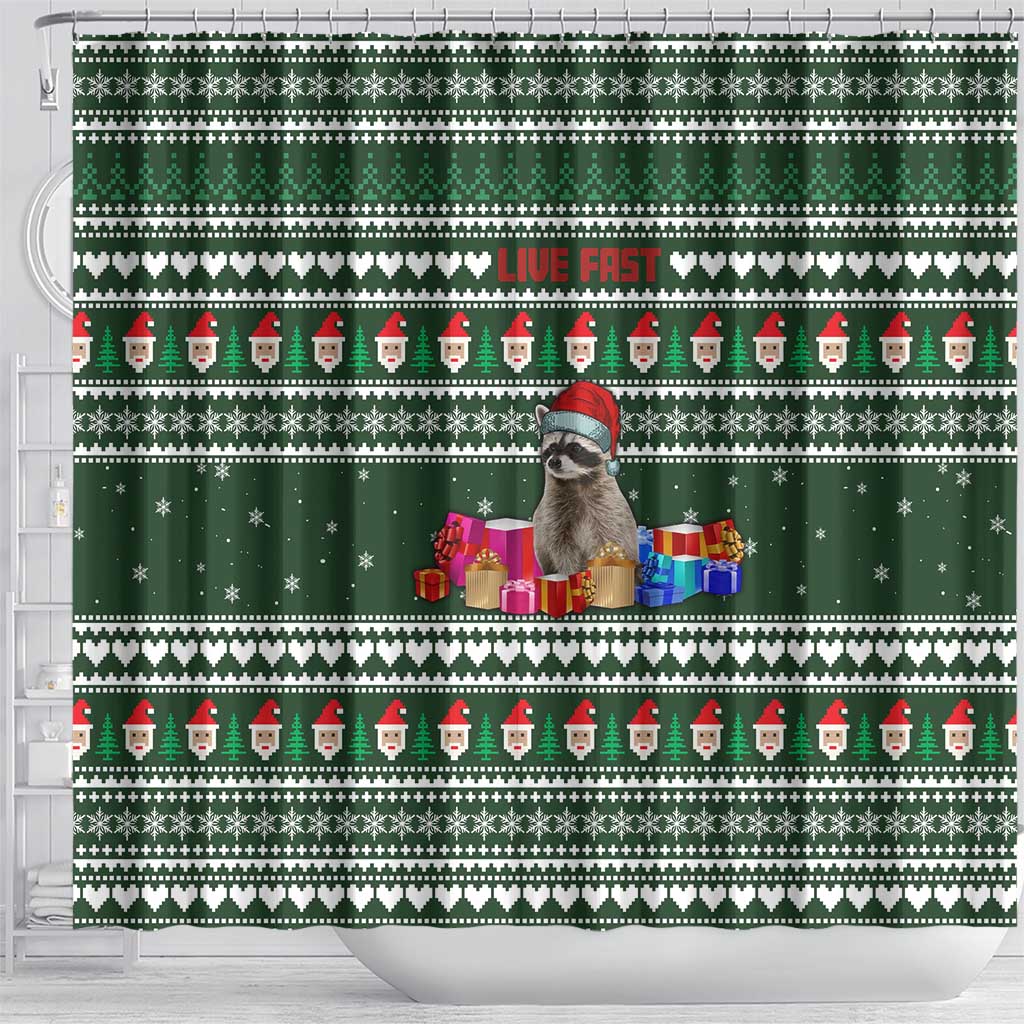 Sloth Christmas Shower Curtain with Santa Hat, Presents, and Festive Pattern - Wonder Print Shop