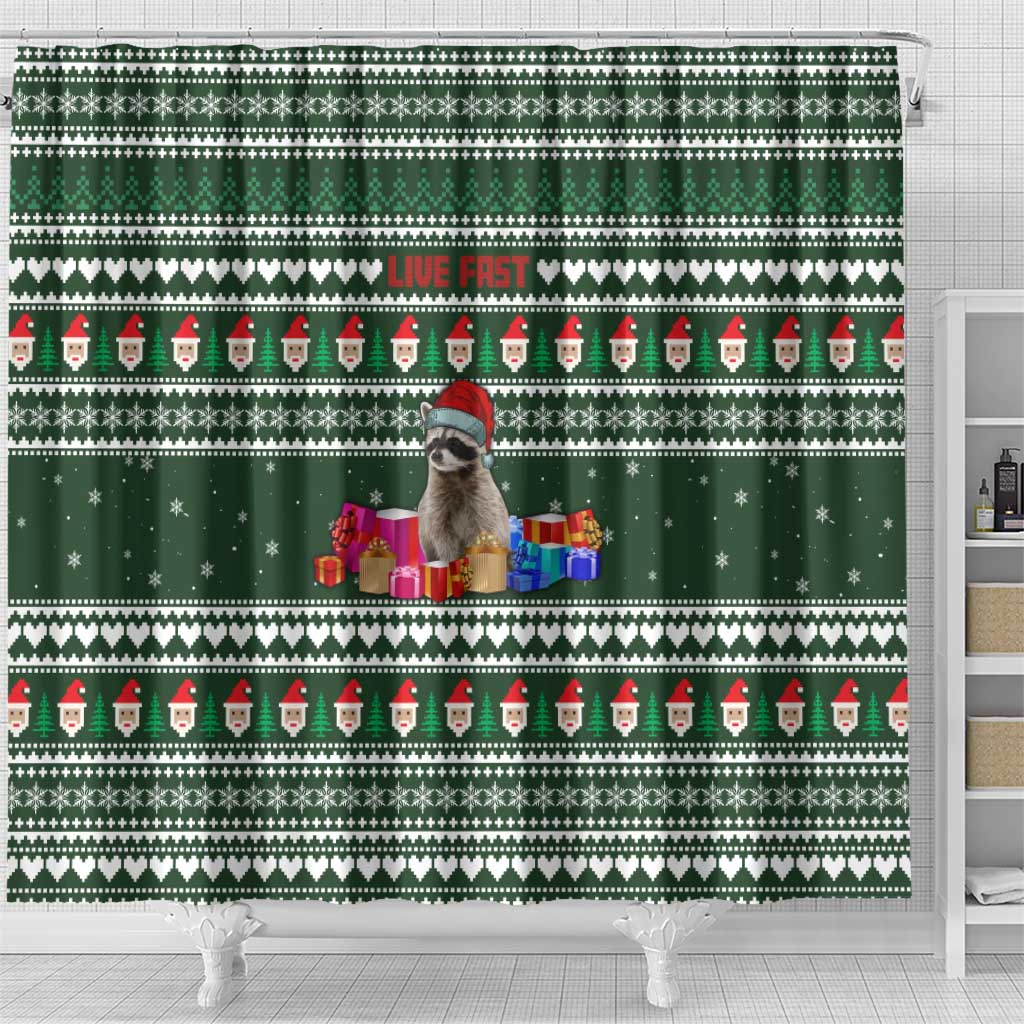 Sloth Christmas Shower Curtain with Santa Hat, Presents, and Festive Pattern - Wonder Print Shop