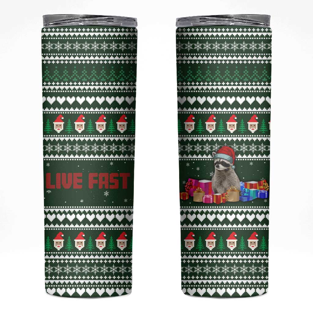 Sloth Christmas Skinny Tumbler with Santa Hat, Presents, and Festive Pattern - Wonder Print Shop