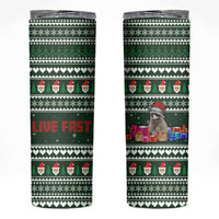 Sloth Christmas Skinny Tumbler with Santa Hat, Presents, and Festive Pattern - Wonder Print Shop