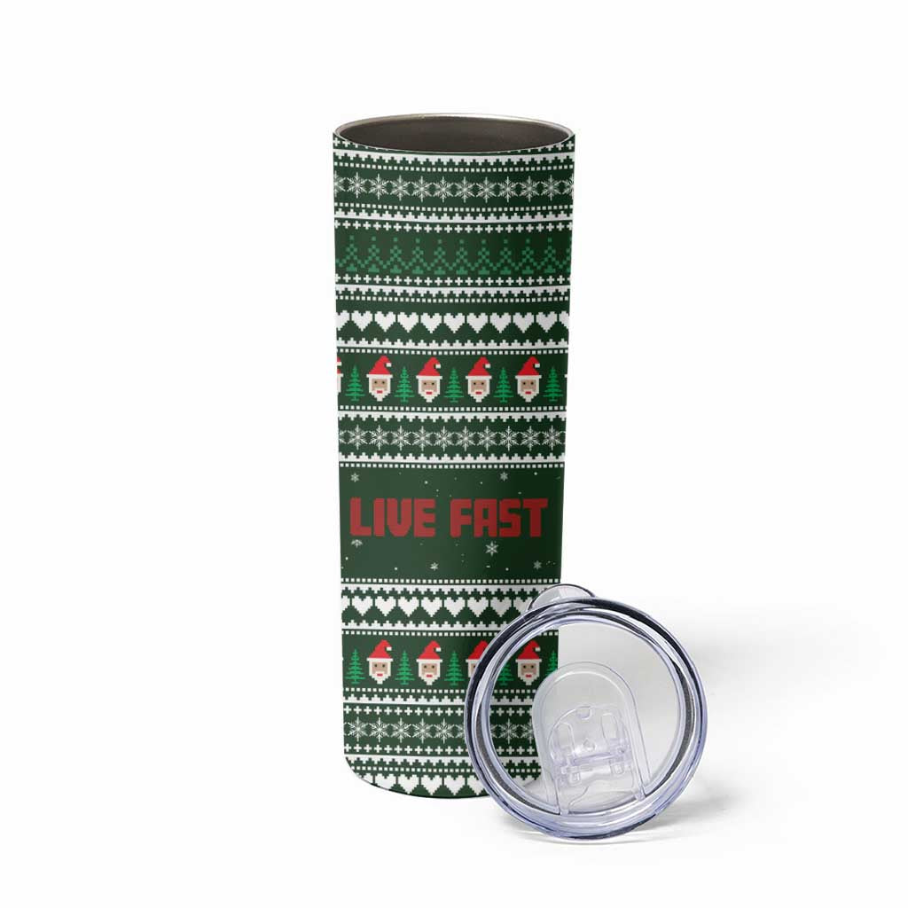 Sloth Christmas Skinny Tumbler with Santa Hat, Presents, and Festive Pattern - Wonder Print Shop