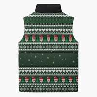 Sloth Christmas Sleeveless Puffer Jacket with Santa Hat, Presents, and Festive Pattern - Wonder Print Shop