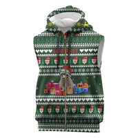 Sloth Christmas Sleeveless Zip Hoodie with Santa Hat, Presents, and Festive Pattern - Wonder Print Shop