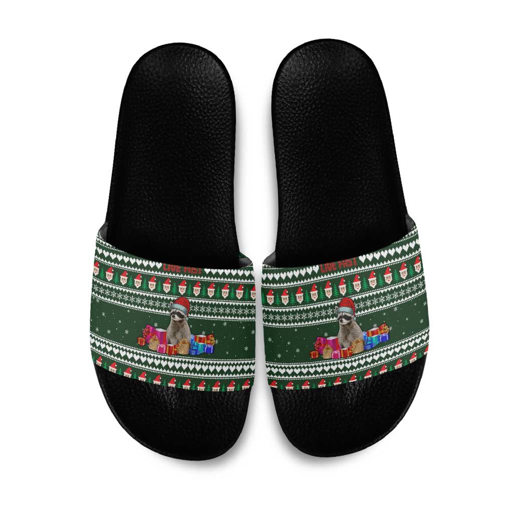 Sloth Christmas Slide Sandals with Santa Hat, Presents, and Festive Pattern - Wonder Print Shop