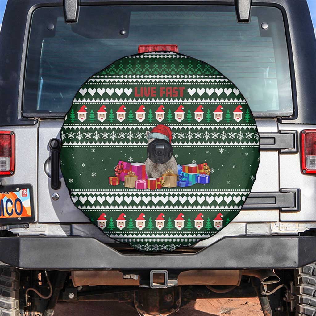 Sloth Christmas Spare Tire Cover with Santa Hat, Presents, and Festive Pattern - Wonder Print Shop